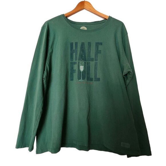 Life Is Good Women's Plus Size XXL T Shirt Half Full Wine Glass‎ Long Sleeve Tee - Picture 3 of 11